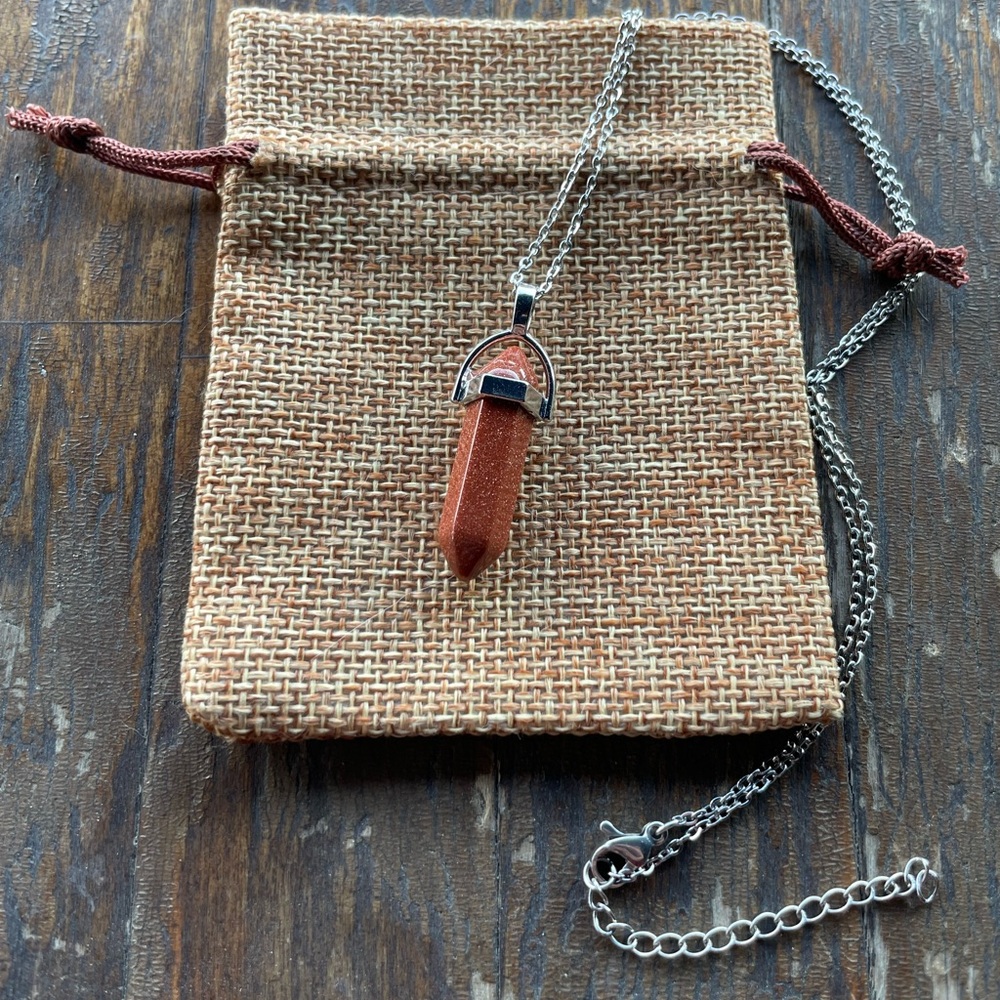 Gold Sandstone Point Necklace Gold Sandstone Pendant Crystal Point Necklace